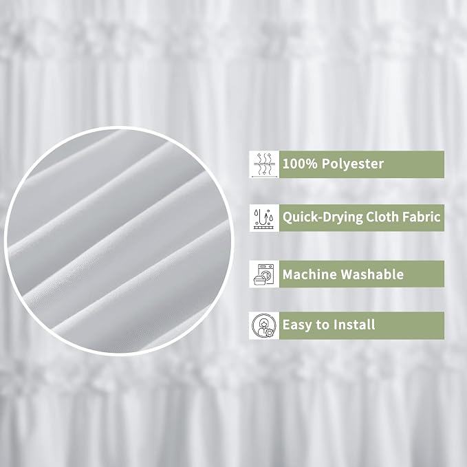 Victorian Ruffle Shower Curtain 60" x 72" White, Ruched Microfiber Vintage - Image 4