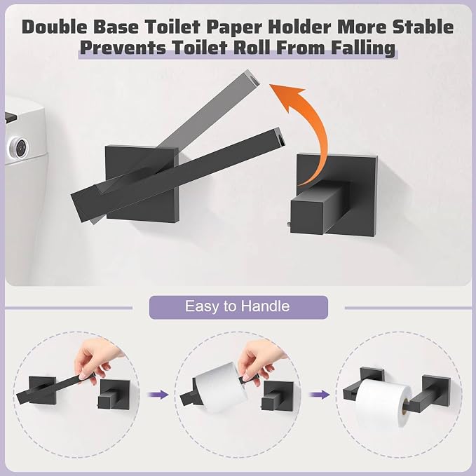 TNOMS Matte Black Towel Bar Set 5-Piece Bathroom Hardware Accessories Set - Image 3