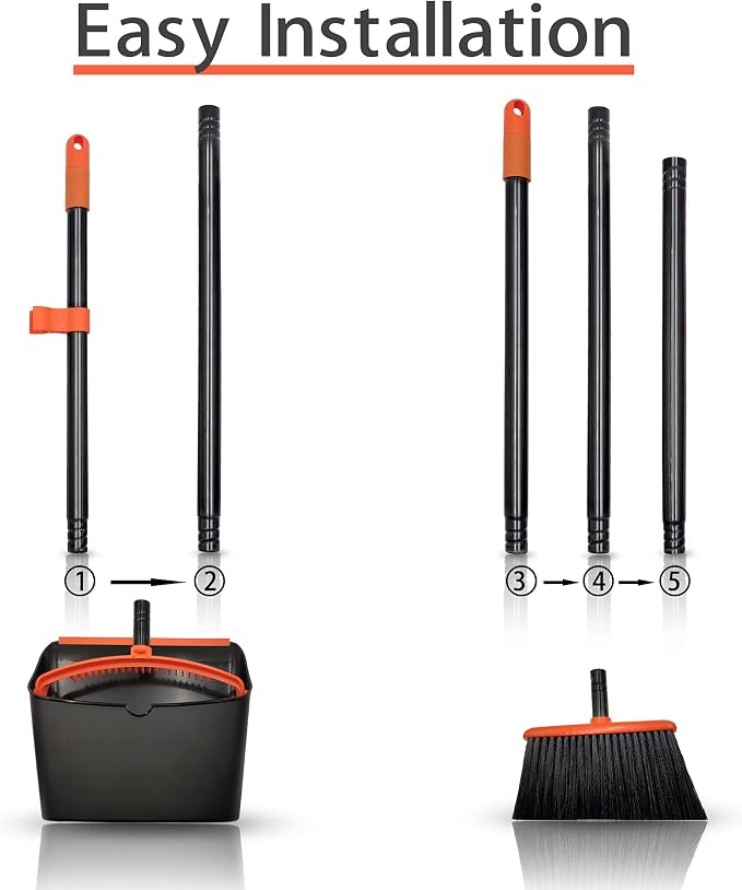 Broom and Dustpan Set for Home, JEHONN Long Handle Lightweight Indoor Broom Set - Image 7