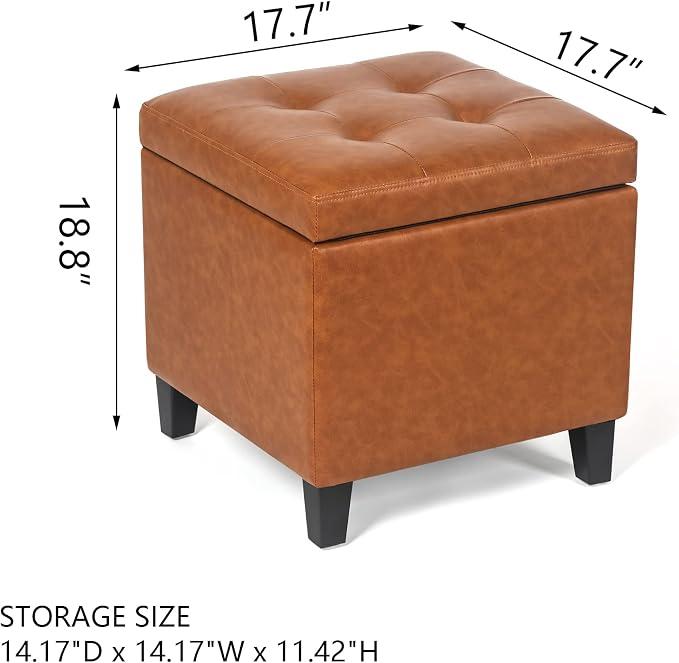 Adeco 17.7" Leather Cube Storage Orange Ottomans - Image 3