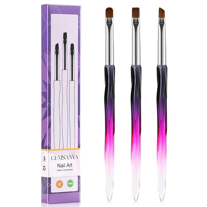 Nail Art Clean Up Brushes, Flat/Oval/Fine Angled Gel Nail Brushes by Unknown