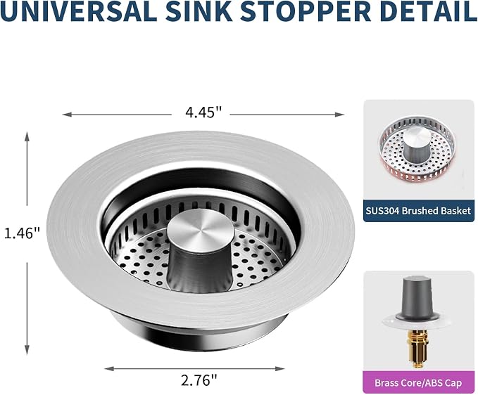 2 Pack – 3-in-1 Kitchen Sink Drain Strainer Stopper, 304 Stainless Steel Pop Up - Image 7
