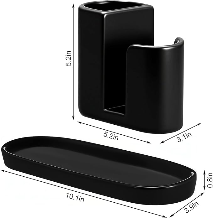 Geelin 3 in 1 Ceramic Kitchen Sink Caddy Dish Sponge Holder Scrub Brush Holder - Image 2