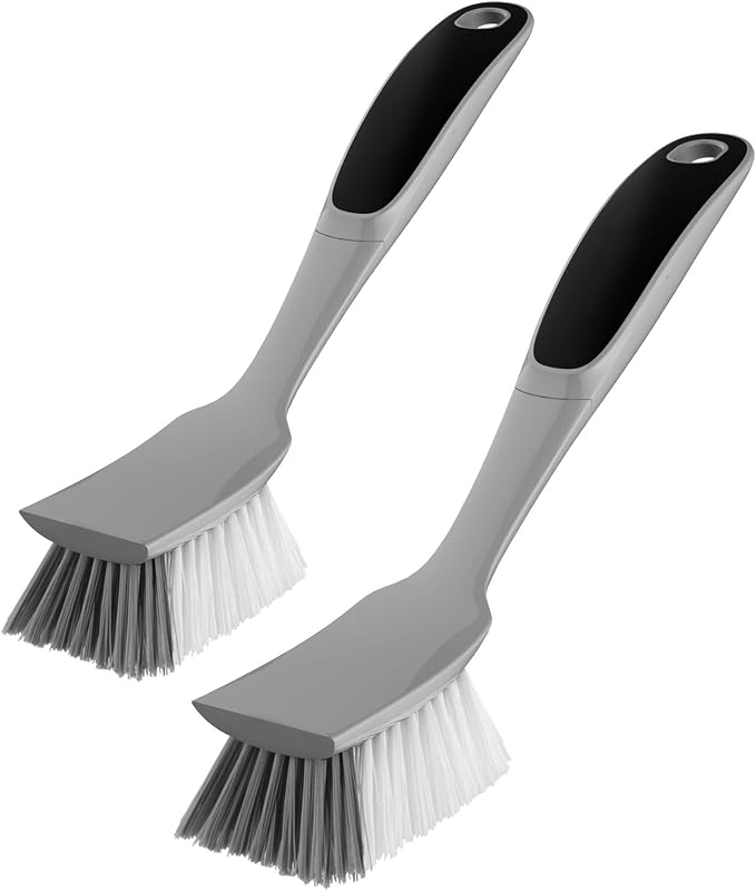 MR.SIGA Dish Brush with Non Slip Handle Built-in Scraper, Scrub Brush by MRSIGA
