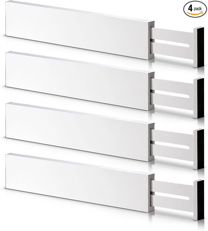 4 Pack Bamboo Drawer Dividers, Adjustable Length from 12 Inch to 17 Inch by BESHOF