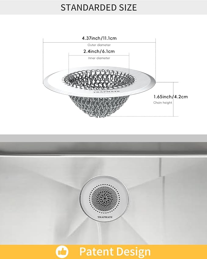 TRAPMATE Kitchen Sink Drain Strainer, Reversible Chain Mesh Sink Strainer - Image 6