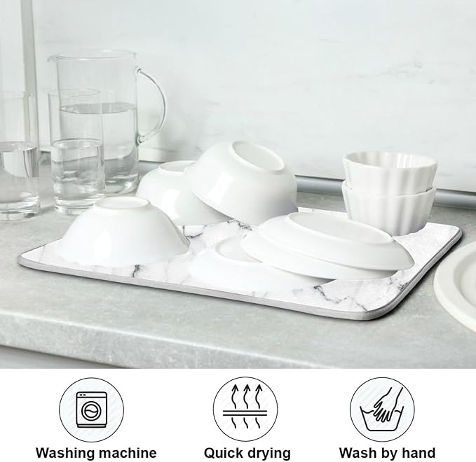 White Grey Marble Dish Drying Mat - Image 7