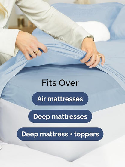 Extra Deep Pocket Twin XL Sheets - 3 Piece Breathable & Cooling Bed Sheets - Hotel Luxury Bed Sheet Set - Soft, Wrinkle Free & Comfy - Easily Fits Extra Deep Mattresses - Deep Pocket Sky Blue Sheets