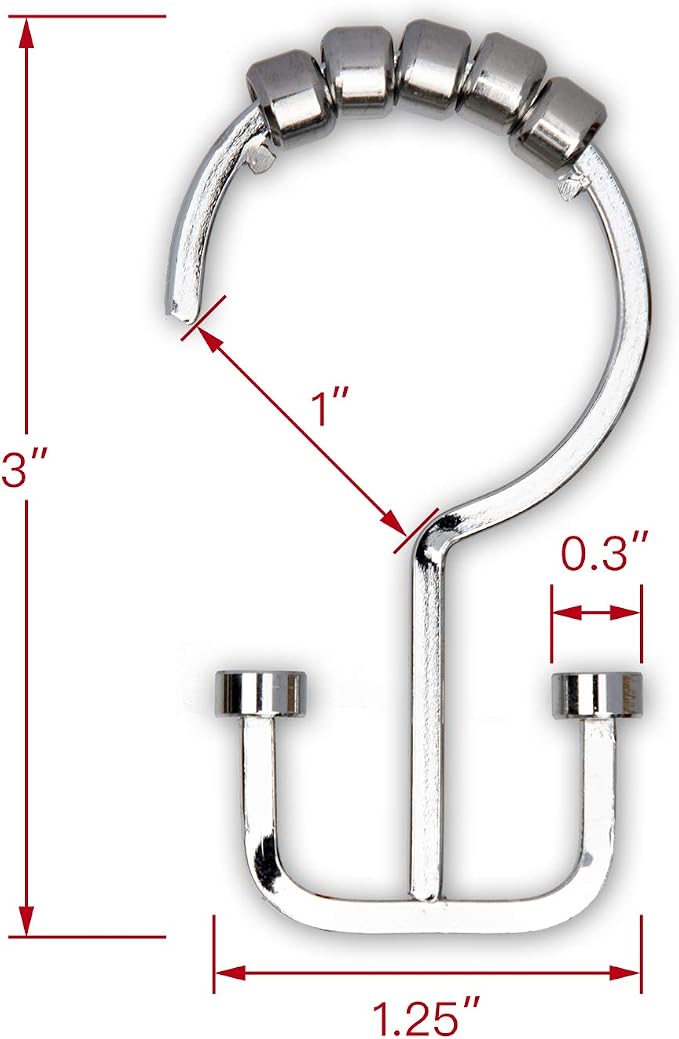 Utopia Alley HK1SS Deco Flat Double Roller Shower Curtain Hooks; Chrome - Image 6