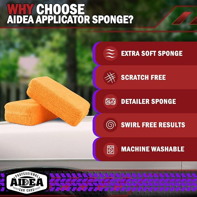 AIDEA Microfiber Applicator Pad-8Pack, Car Wash Sponge, Premium Microfiber - Image 3