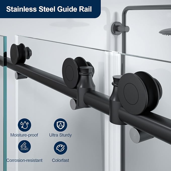 Double Sliding Shower Door 60" W x 74" H, Frameless Shower Enclosure 5/16" - Image 4