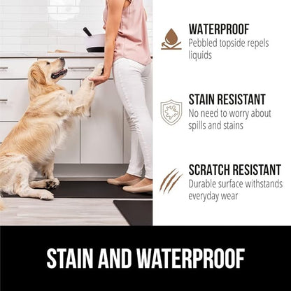 GORILLA GRIP 2 Pack Comfortable Cushioned Kitchen Mats for Floor, 17x29 + 17x59, Waterproof and Stain Resistant, 1/2 Inch Thick Soft Ergonomic Standing Desk Anti Fatigue Mat, Foam Supports Feet, Black