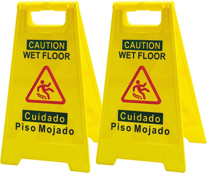 2-Pack Caution Wet Floor Sign, 17.5" Height, Bright Yellow, Double-Sided by Unknown