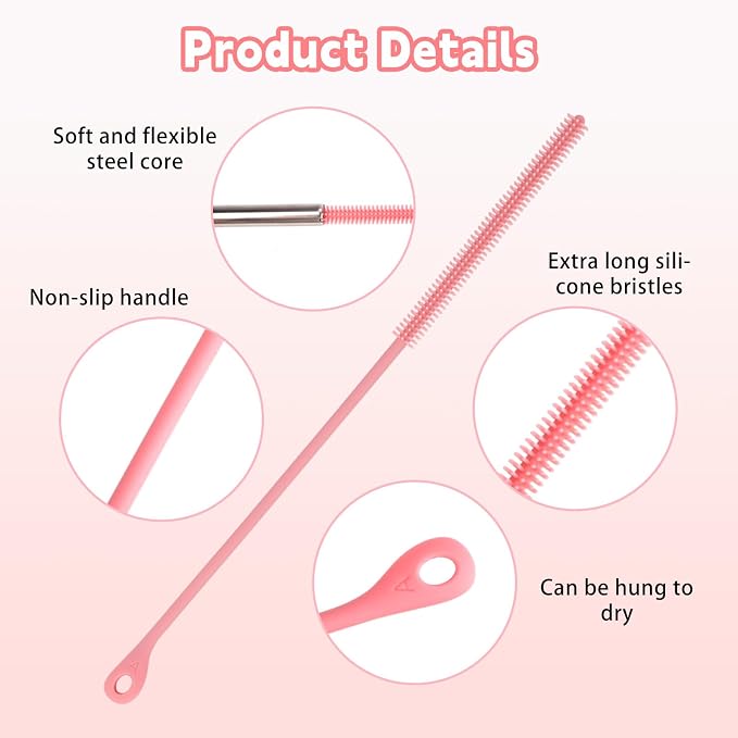 2pcs Silicone Straw Cleaner Brush, 9.5in Extra Long Reusable Straw Brush - Image 4