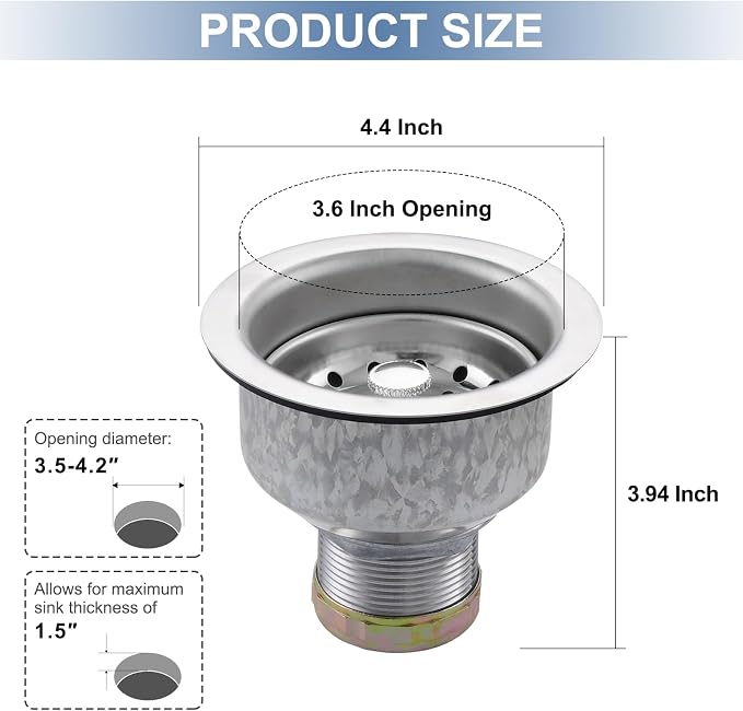 ZM Kitchen Sink Stainless Steel Deep Locking Basket Strainer - Image 5
