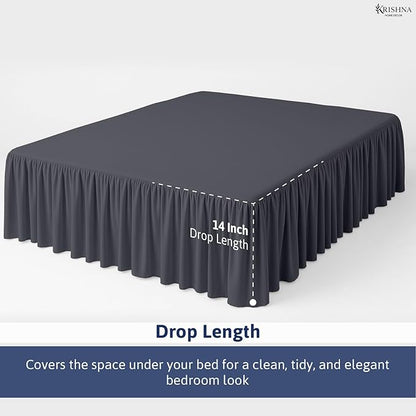 KRISHNA Ruffled Bed Skirt with Split Corners Queen, 100% Microfiber Hotel Quality, 14 Inch Drop Dust Ruffle Gathered Bedskirt with Platform, 60" x 80", Dark Grey