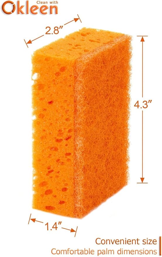 Orange Multi Use Scrub Sponge. Made in Europe. 9 Pack, 4.3x2.8x1.4 inches. - Image 4