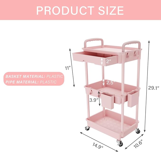 REBECAT 3 Tier Rolling Utility Cart - Image 2