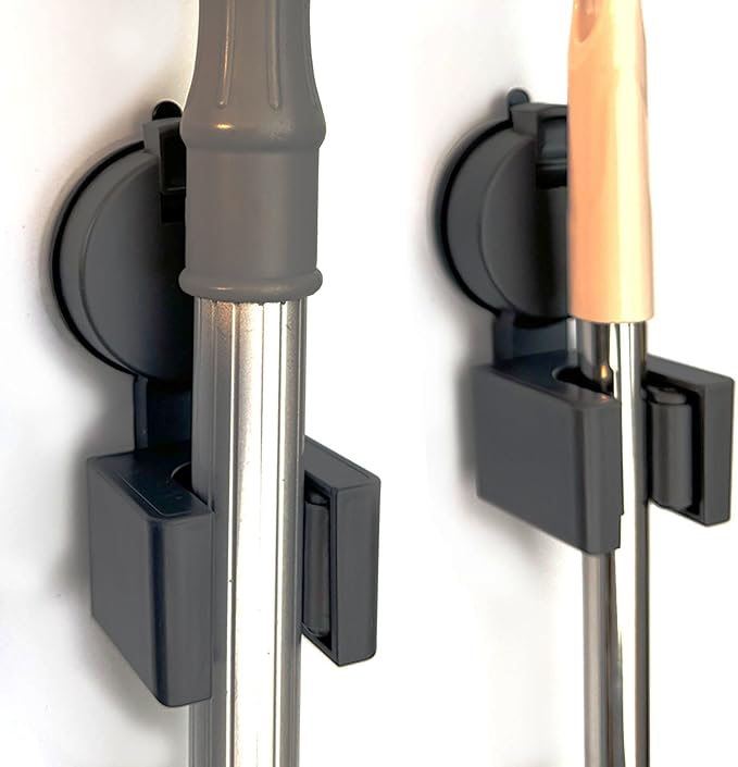 2Pack Suction Cup Mop Holder, No Drill Wall Mounted Broom Clamp, Space Saving - Image 2