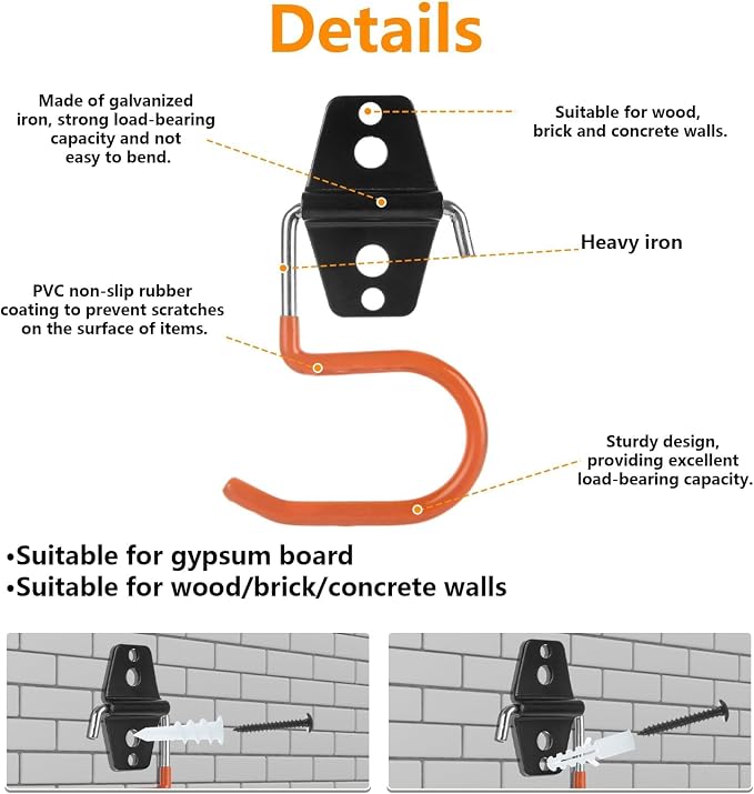 16 Pack Metal Garage Hooks S Hooks Heavy Duty Metal Large S Hooks and Broom and - Image 3
