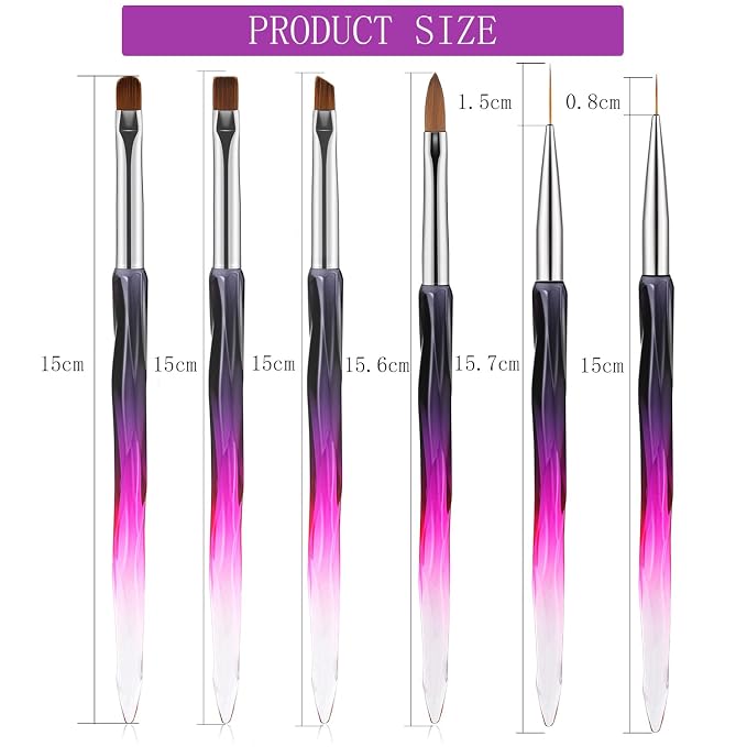 6Pcs Nail Art Brushes Set | Clean Up Brush, Polish & Extension Gel Brush | Nail - Image 2