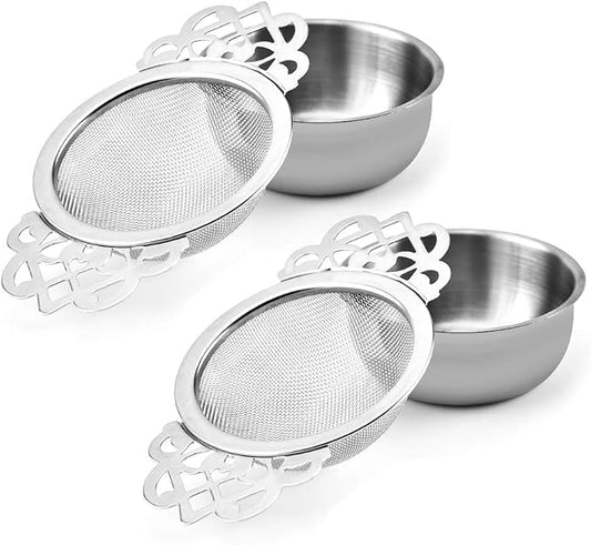 Picowe 2 Pack Tea Strainer Bowl, Stainless Steel Sliver Tea Strainers by Picowe