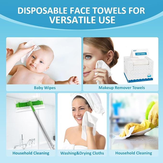 HOMEXCEL Face Towels, Biodegradable Makeup Remover Dry Wipes, Super Soft Clean - Image 5