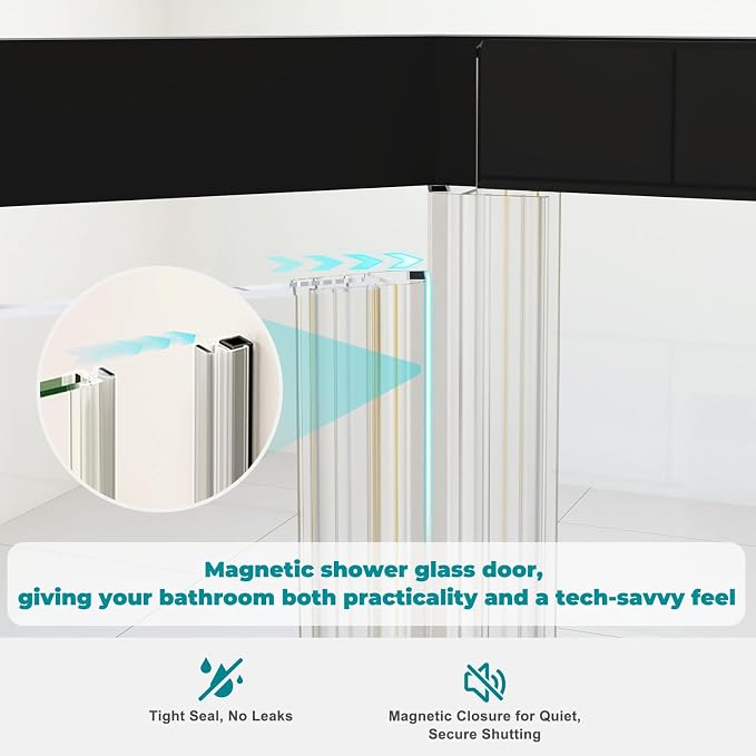 36" D x 36" W x 72" H Neo-Angle Frameless Shower Door, 1/4” SGCC Tempered Glass - Image 5