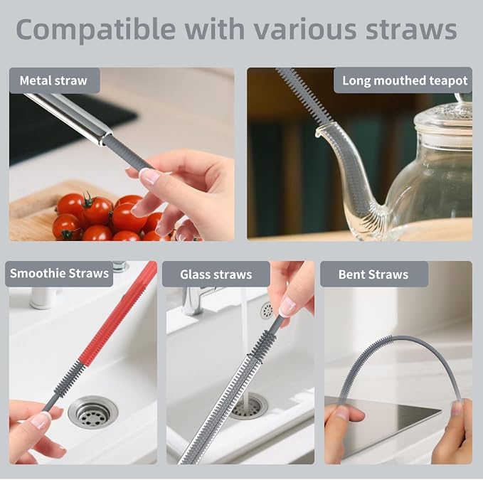 4PCS Silicone Straw Cleaner Brush, Reusable Straw Brush Extra Long - Image 5
