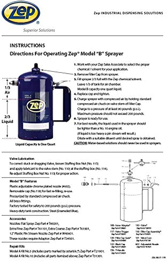 Zep Model B Heavy-Duty Steel Solvent Sprayer - 32 oz 829801 - Industrial - Image 7