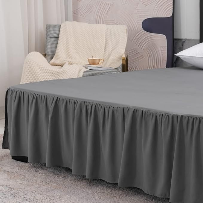 TSUTOMI Bed Skirt Twin Size Ruffled Bed Skirt with Split Corners, 18 Inch Drop Dust Ruffle Bed Skirts with Platform, Gathered Style, 100% Microfiber, Grey