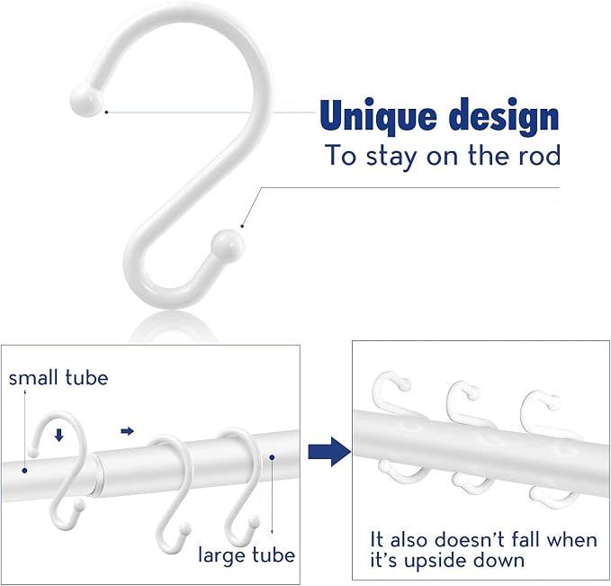 Metal Shower Curtain Hooks，Set of 12 Rings，Rust Resistant S Shaped Hooks Hangers - Image 3