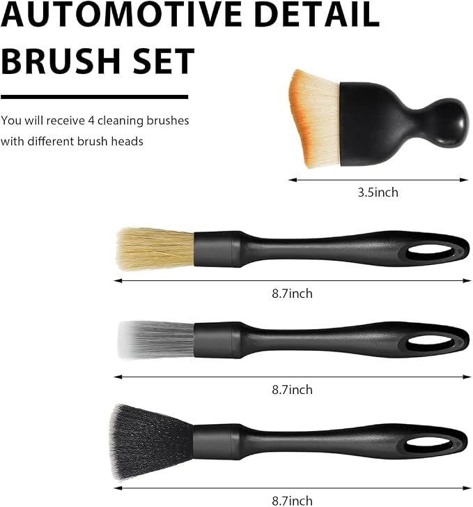 4 PCS Car Detailing Brush Set, Boars Bristle No Scratch Dusting Tool Cleaning - Image 2