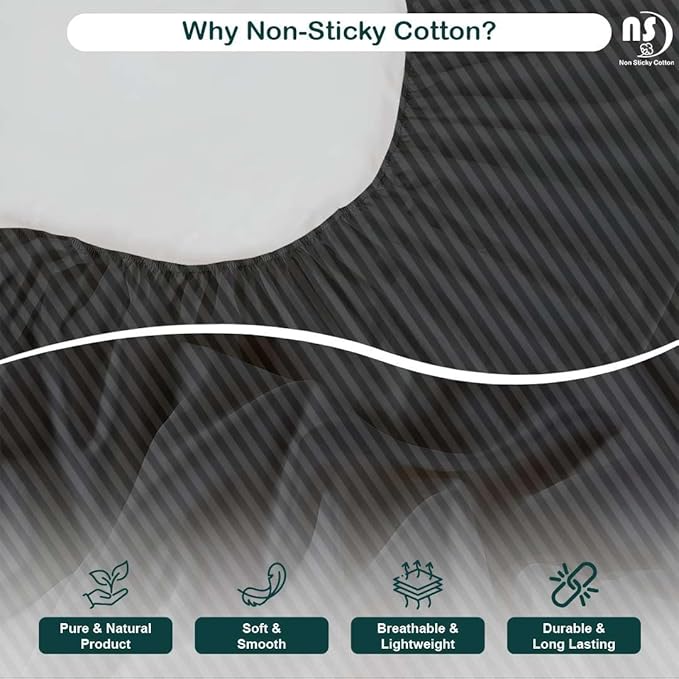 NON Sticky cotton Queen Size Sleeper Sofa Sheets, 4 Piece Egyptian Cotton Bed Sheet Set for Sofa Bed, 8" Deep Pocket for Pull Out Couch Mattress, 60" x 75", Dark Grey Stripe, Soft & Breathable