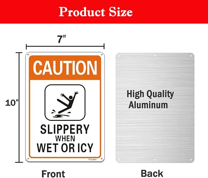 2 Pack Caution Slippery When Wet or Icy Sign, 7” x 10” Metal Rust Free Aluminum - Image 2