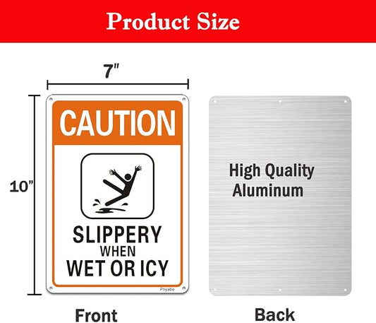 2 Pack Caution Slippery When Wet or Icy Sign, 7” x 10” Metal Rust Free Aluminum - Image 2