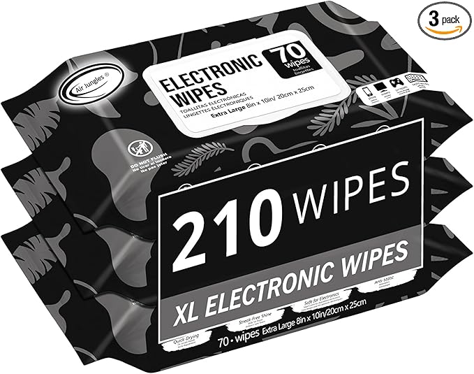 Air Jungles Electronic Screen Cleaning Wipes 70 Count, Large 8"x10" Cleaner by AirJungles