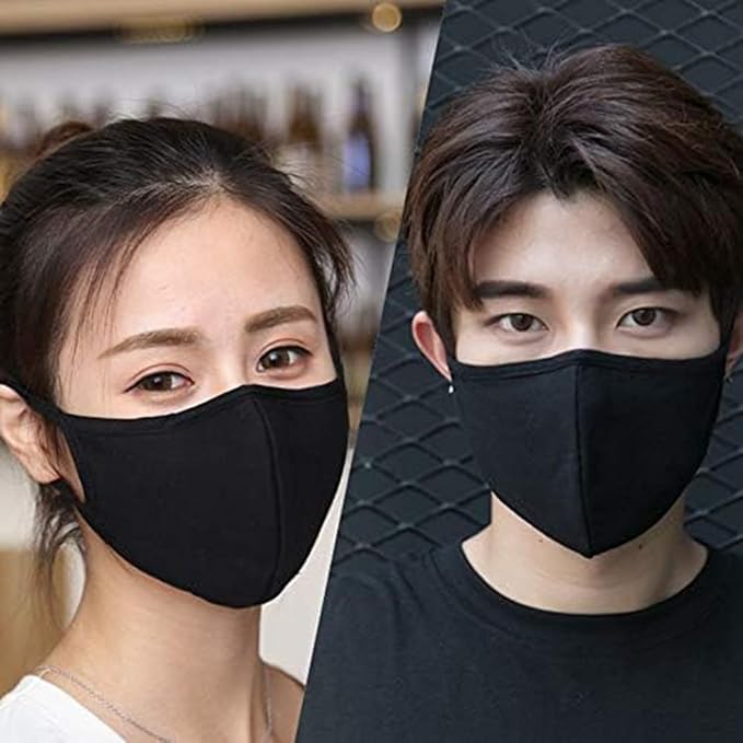 Black Cloth Face Mask 3 Pack, Reusable and Breathable Face Covering - Image 6