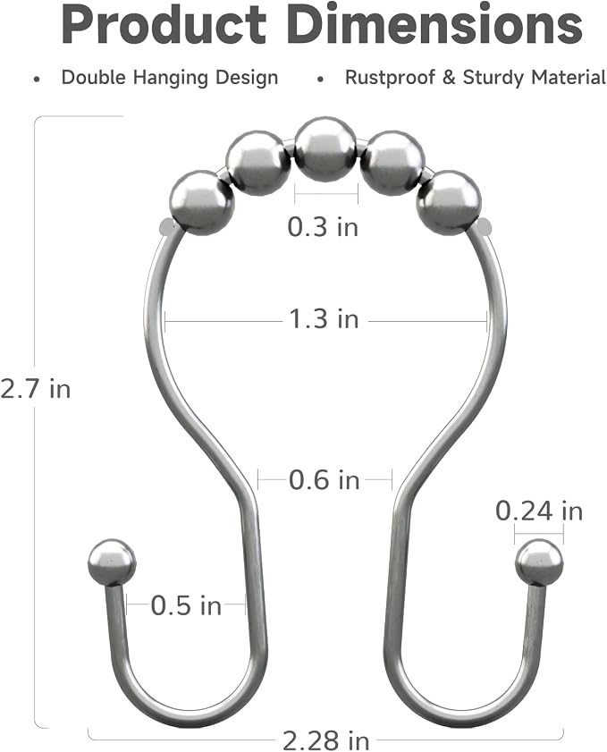 Shower Curtain Hooks Chrome Shower Curtain Rings Rust Proof, Smooth Glide - Image 6