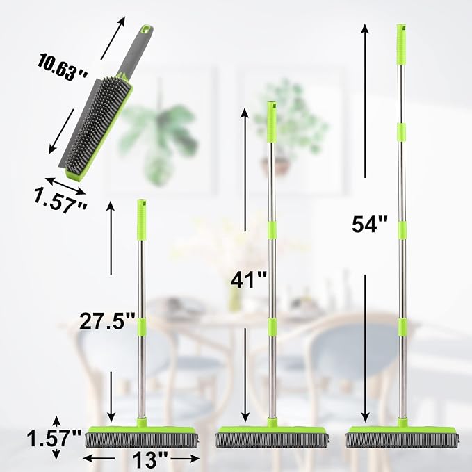 Rubber Broom with Squeegee for Carpet Pet Hair Remover, 57 inch Long Handled - Image 5