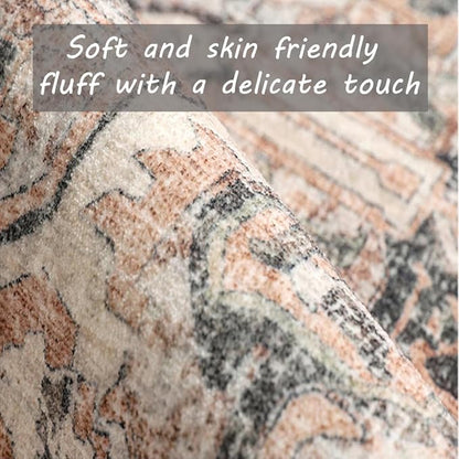 Washable Area Rug 5x7 Retro Boho Chic Medallion Distressed Design Living Room Indoor Non-Slip Large Oriental Accent Throw Rug for Kitchen Bedroom Office Carpet