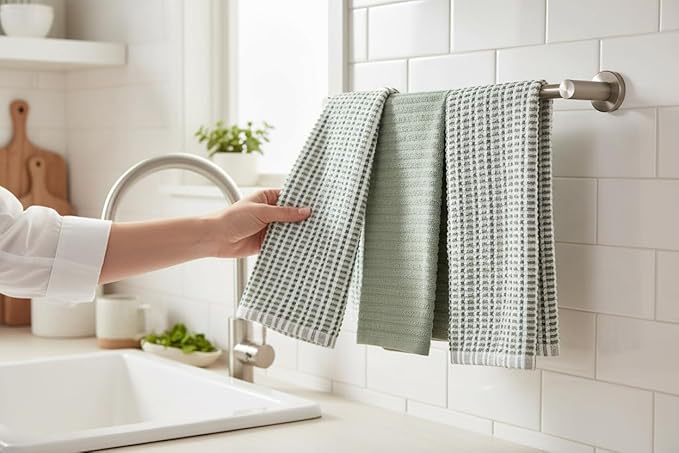 Serafina Home Sage Green Kitchen Dish Towels- Set of 3 100% Cotton Soft - Image 2