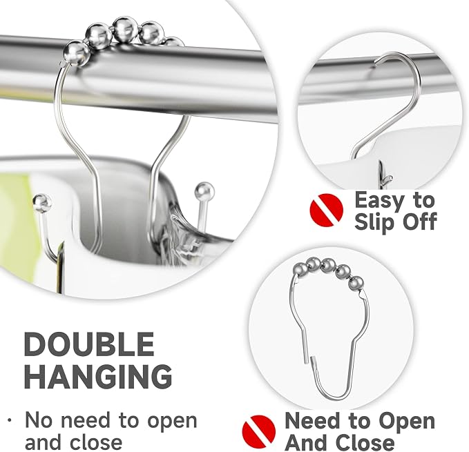 Shower Curtain Hooks Chrome Shower Curtain Rings Rust Proof, Smooth Glide - Image 3