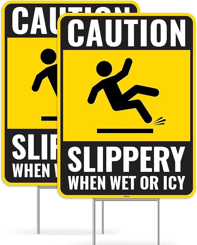 2PC Caution Slippery When Wet Or Icy Sign by Venicor