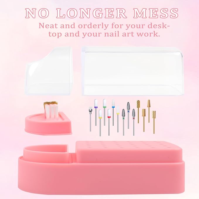 Nail Drill Bits Holder 2 in 1 Nail Drill Bits Cleaning Brush Case, 30 Holes - Image 3