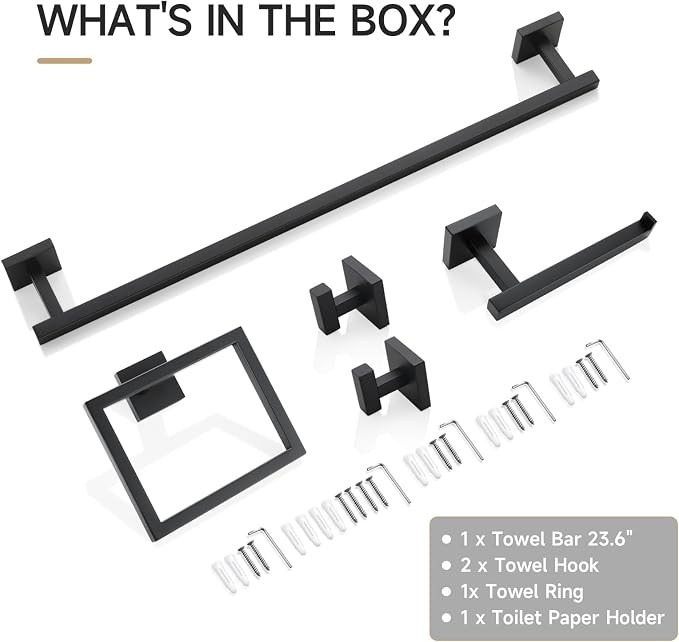 TQKAG 5-Piece Matte Black Bathroom Hardware Set Classic Wall Mounted Bathroom - Image 8