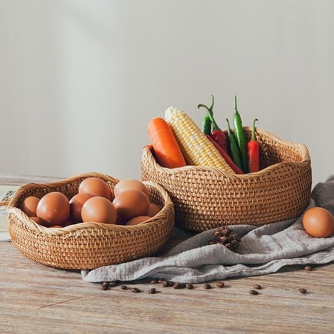 Rattan Bread Basket, Hand Woven Fruit Basket, Wicker Serving Basket Bowl - Image 4