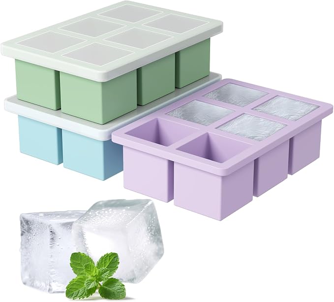 Large Silicone Ice Cube Tray 3Pack, SAWNZC Big Square Ice Cube Molds by SAWNZC