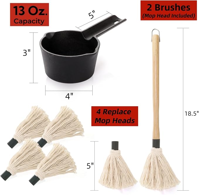 Cast Iron Sauce Pot and BBQ Mop Brush Set - Image 2