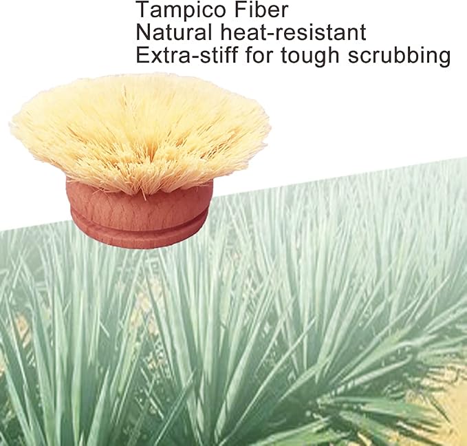Classic Dish Brush Replacement Head 3 Packs, Natural Bristle Tampico Fiber - Image 3